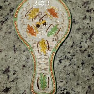 Temptations Autumn Leaf Spoon Rest - Green, Orange, Yellow